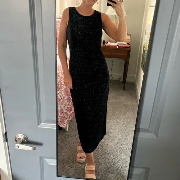 navy blue dress for baby girl 90s Backless Slinky Black Maxi Dress (S) main image 0